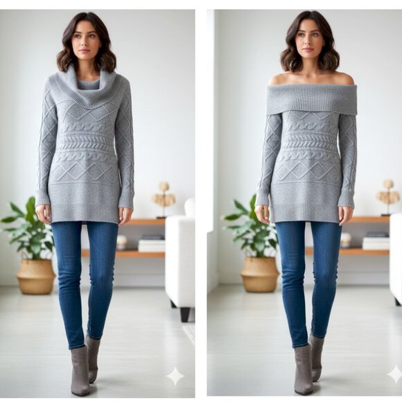 Romeo & Juliet Couture Cowl Neck Mohair Wool Blend Grey Sweater - Size Med - Picture 2 of 11